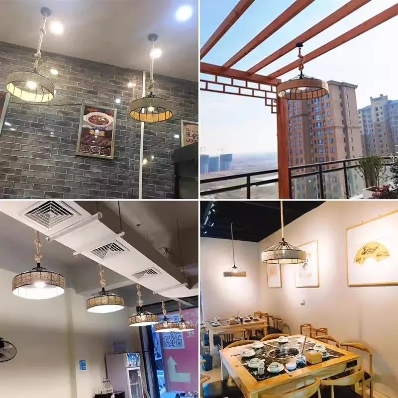 Classical Hemp Rope Pendant Hanging Lamp Lustre