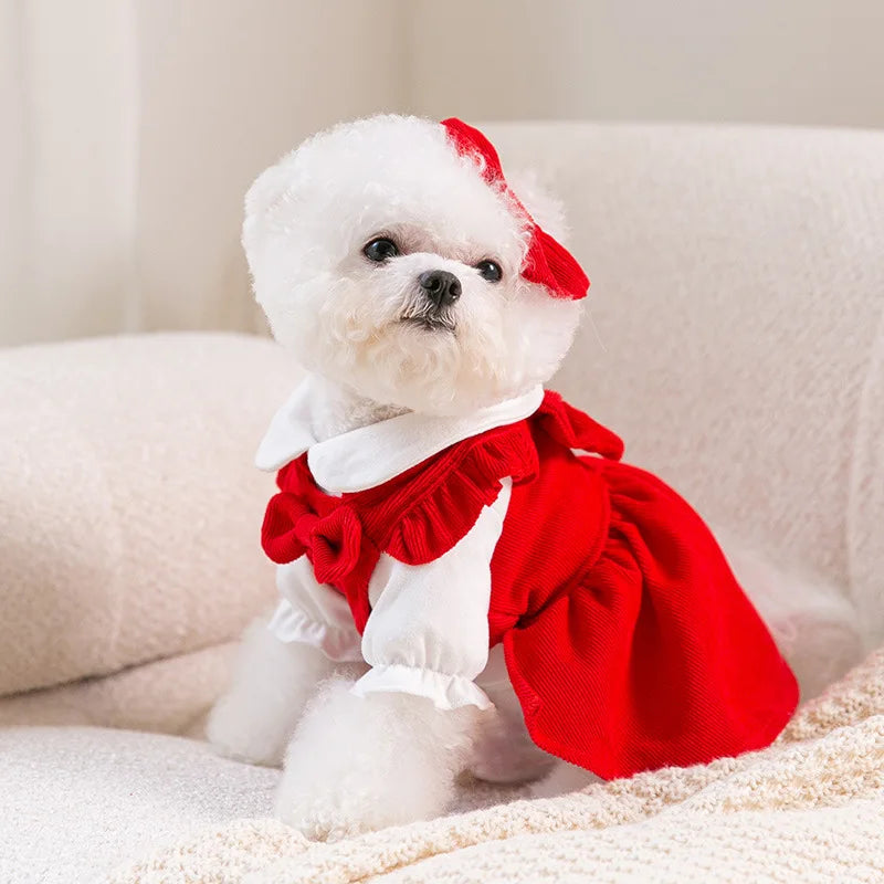 Dog Clothes Christmas Bow Pet Dress Luxury Puppy