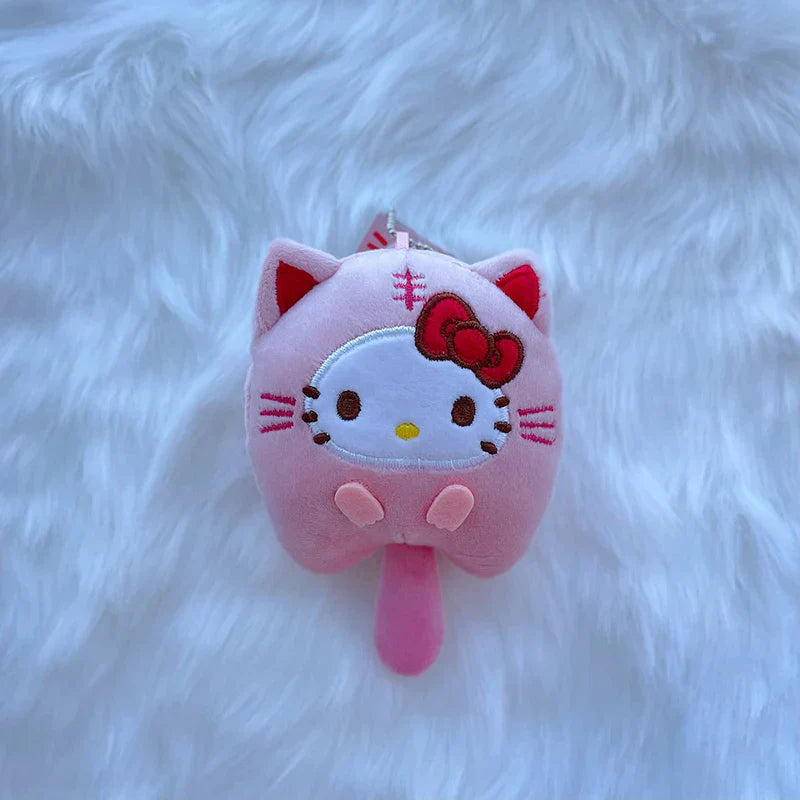 Sanrio Cat Cross Dressing Plush Keychain Cartoon Anime Pendant Kuromi Melody Pompompurin Hangyodon Plushie 키링 Kawaii Bag Decor
