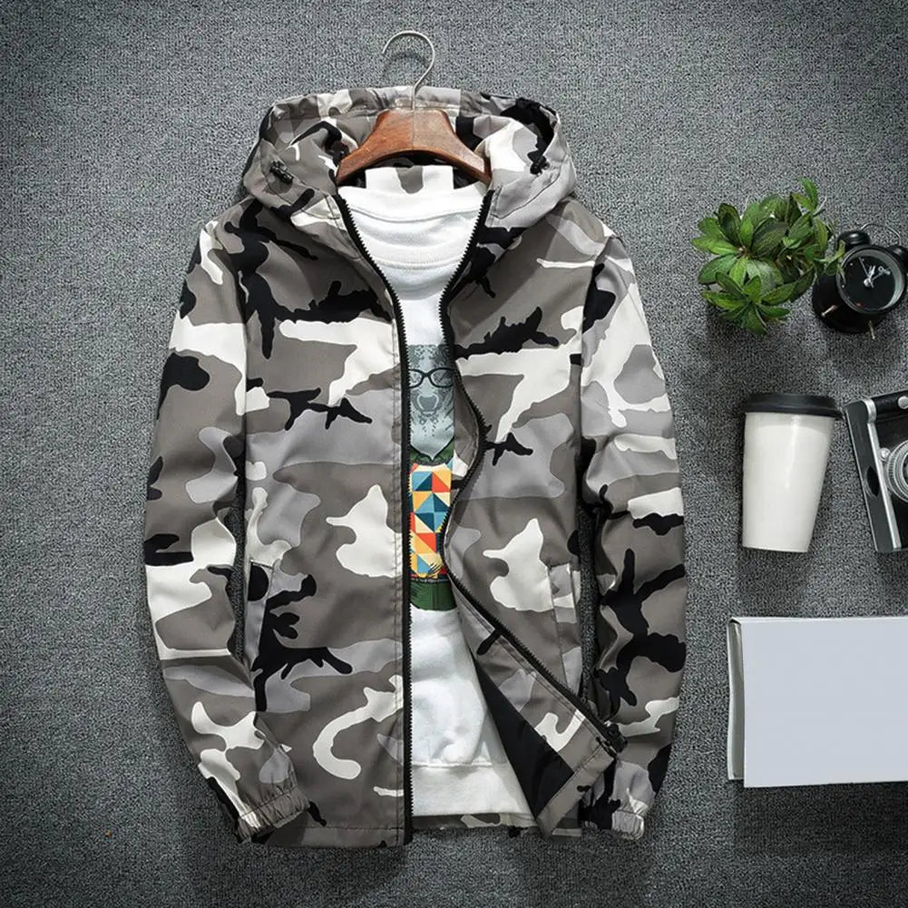 Winter Men Coat Camouflage Zipper Long Sleeves Jackets