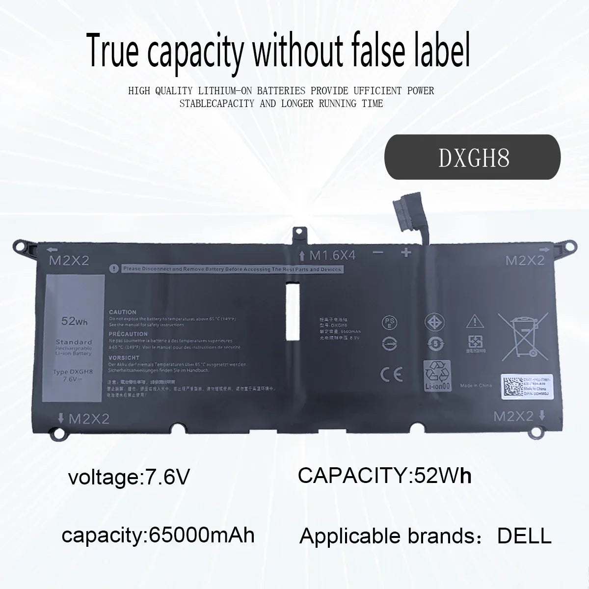 DXGH8 Laptop Battery For Dell XPS 13 9380