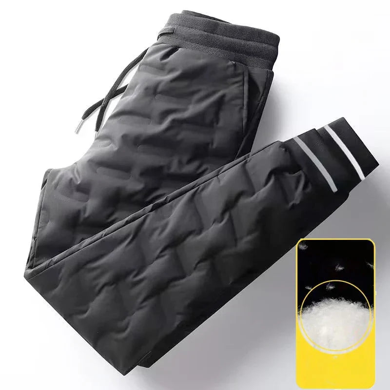 Down Padded Men's Pants Drawstring Warm Padded Sweatpants