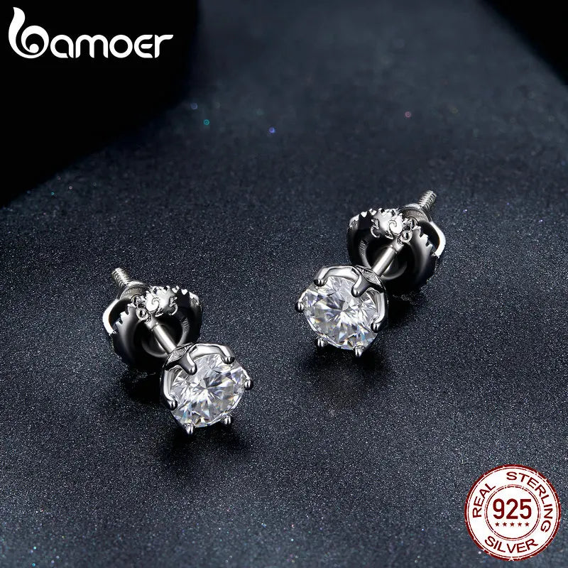 BAMOER Moissanite Stud Earrings, D Color Brilliant Round