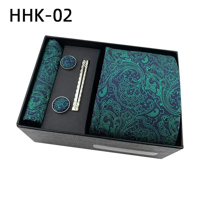 100Silk Feel Set Classic Ties for Men Kerchief