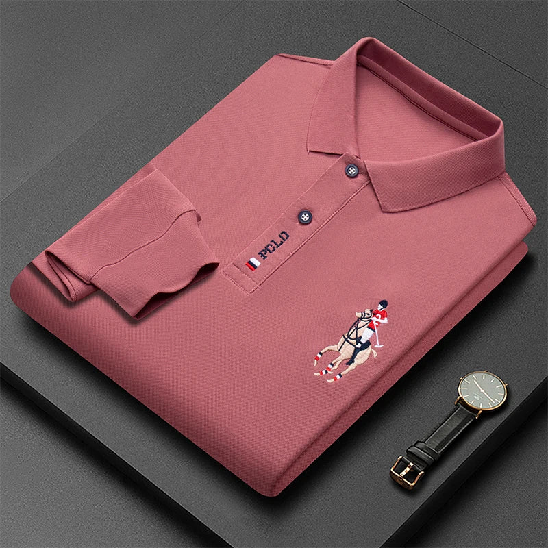Designer Quality Men's Polo Shirt Autumn Lapel Embroidered