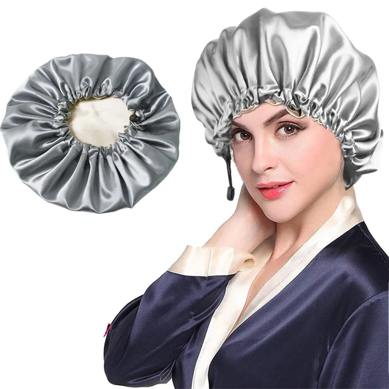Ladies Satin Nightcap Solid Color Simple Drawstring Adjustable