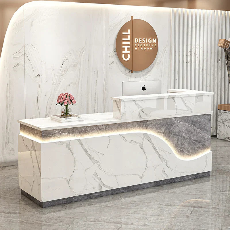 White Light Reception Desks Design Stylish Modern Luxury