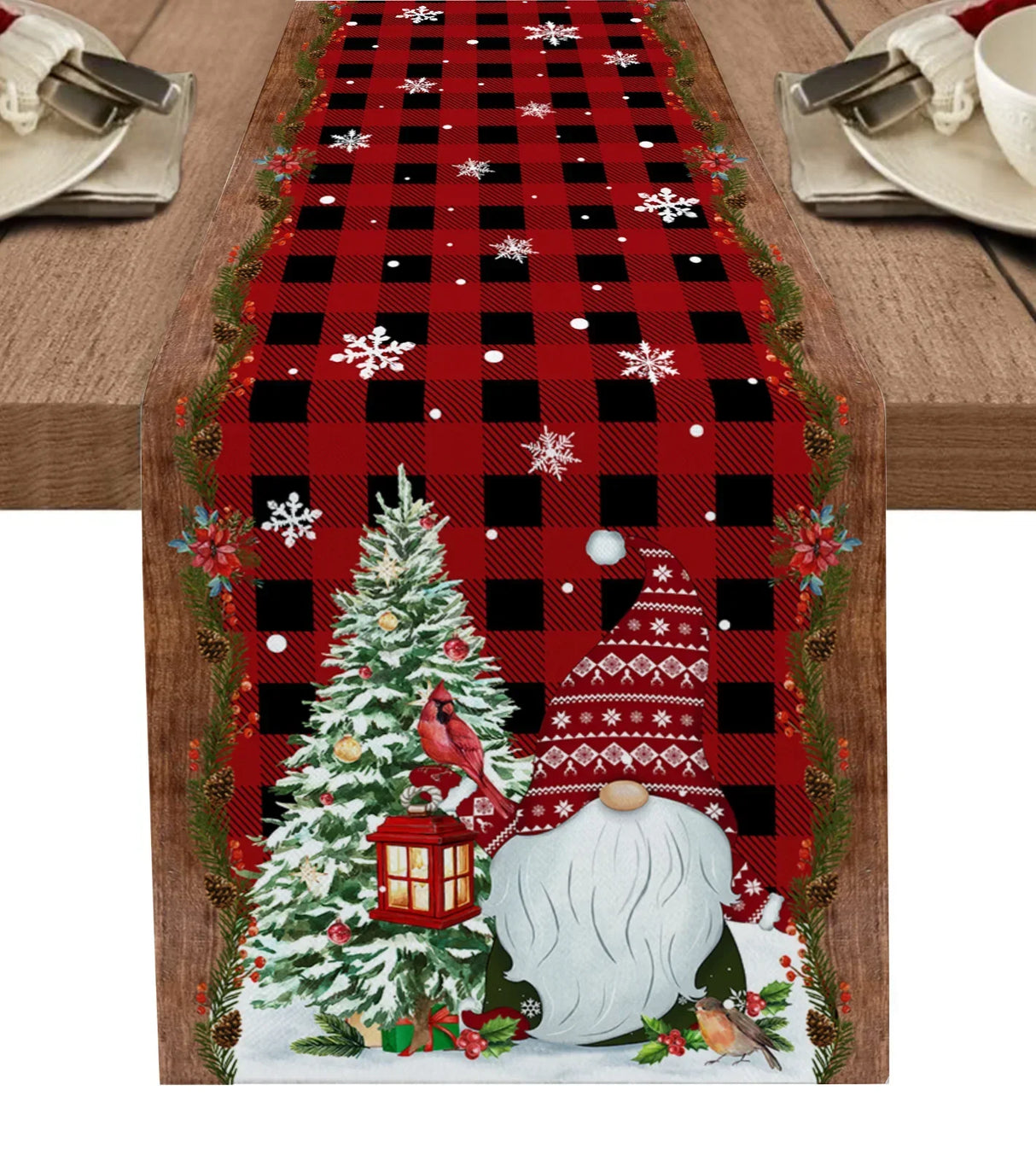Christmas Tree Snowman Linen Table Runners Kitchen Dining
