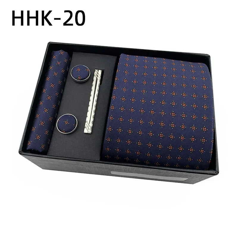 100Silk Feel Set Classic Ties for Men Kerchief