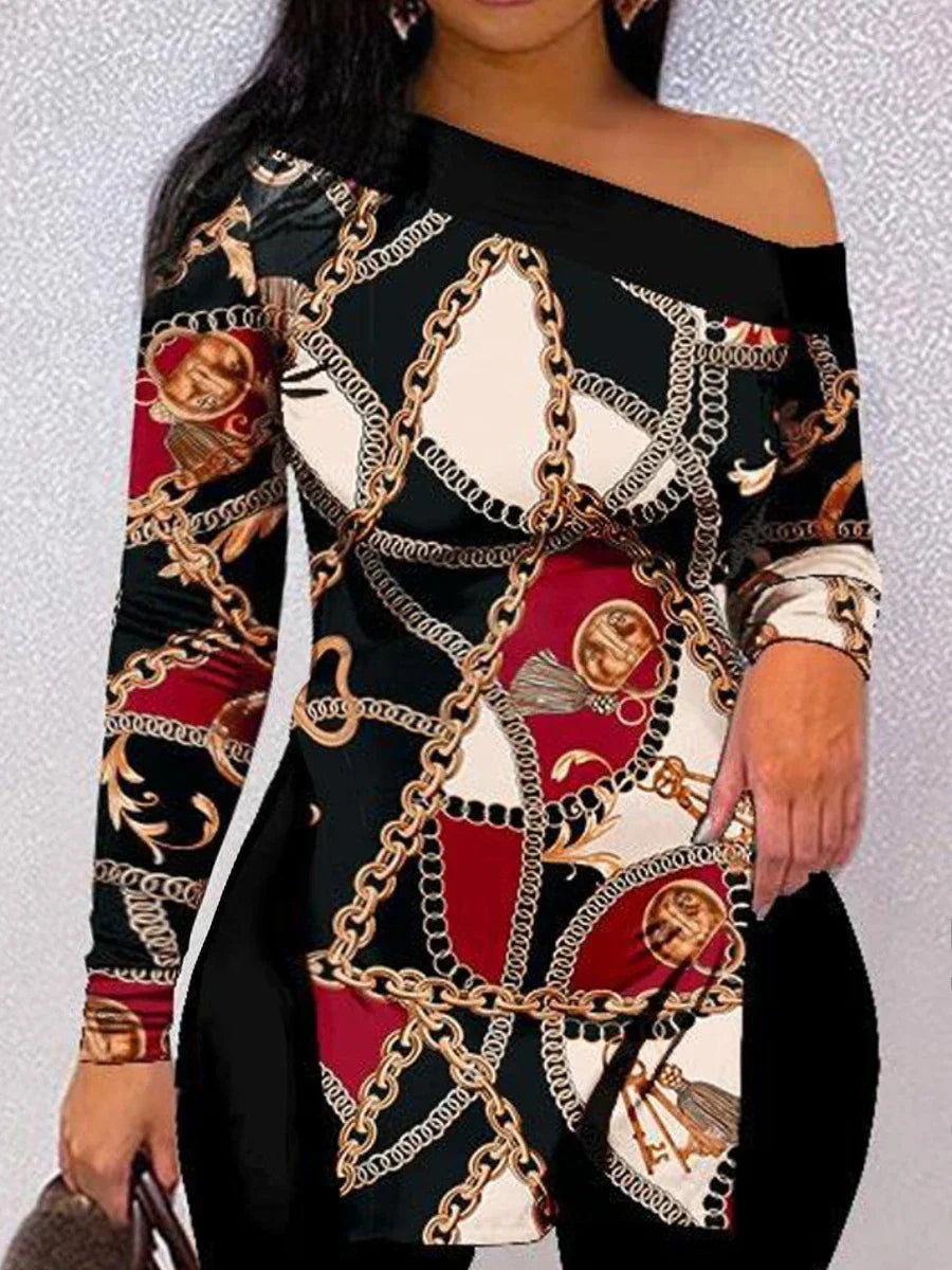 LW Casual Plus Size Chain Print Side Split