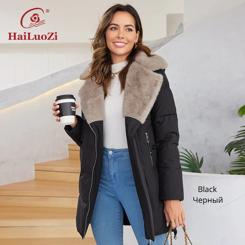 HaiLuoZi 2023 New Women's Jacket Short Warm Hooded