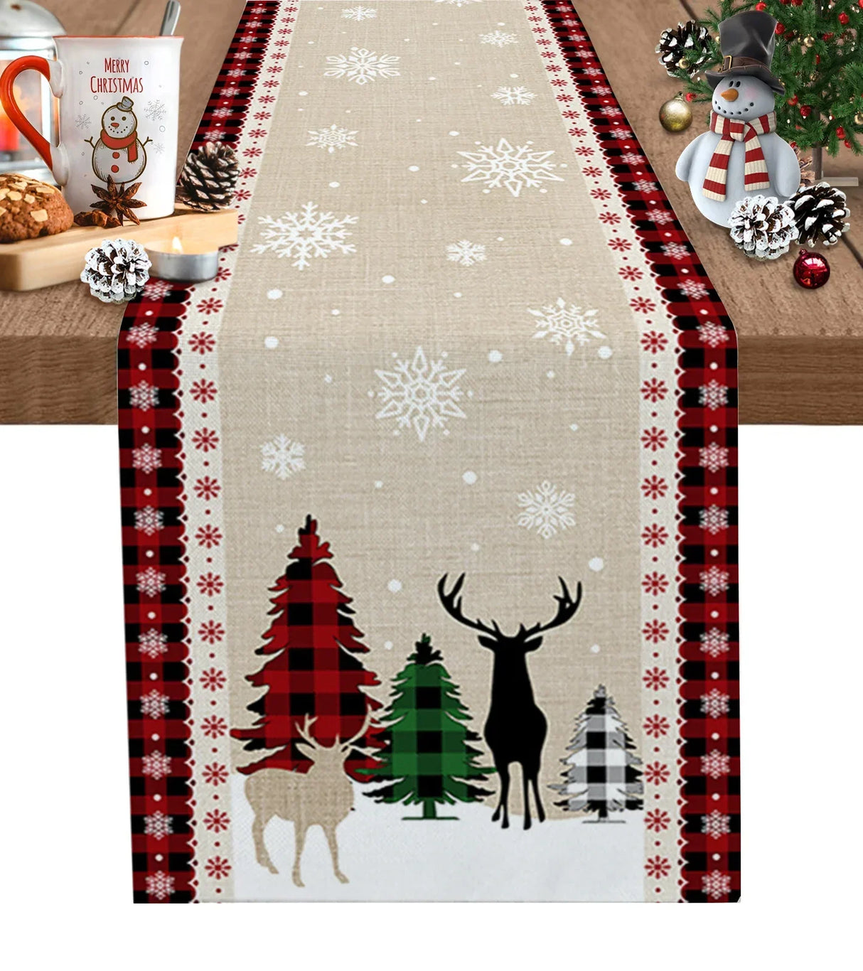 Merry Christmas Tree Ball Linen Table Runners Holiday