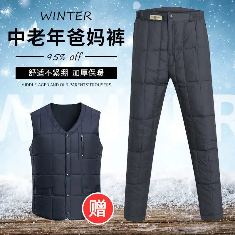 Warm Winter Trousers Down Pants Thickened High Waist