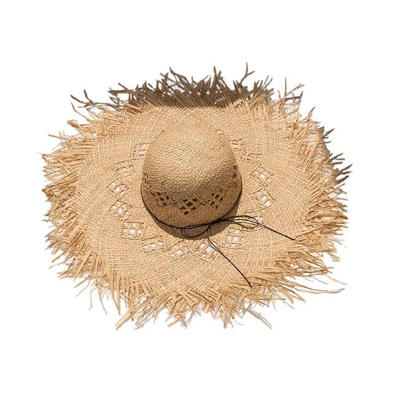 2024 Handmade Big Brim Hat Oversized Tassel Burrs