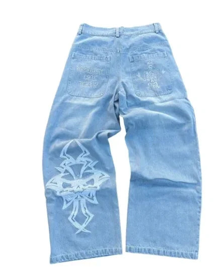 Harajuku Y2K men jeans vintage goth Skull Embroidery