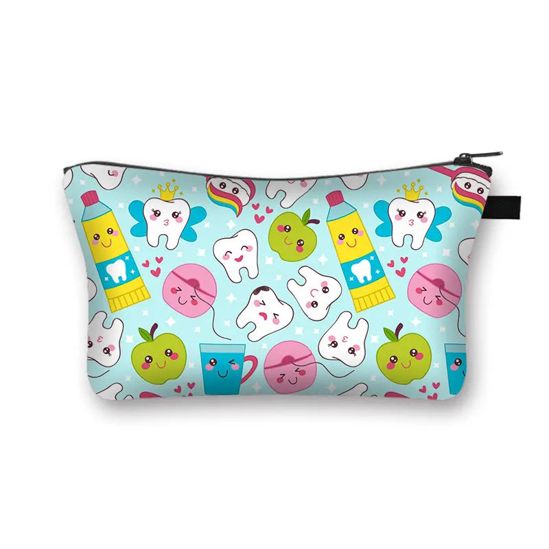 Cartoon Teeth and Tooth Fairy Print Cosmetic Case