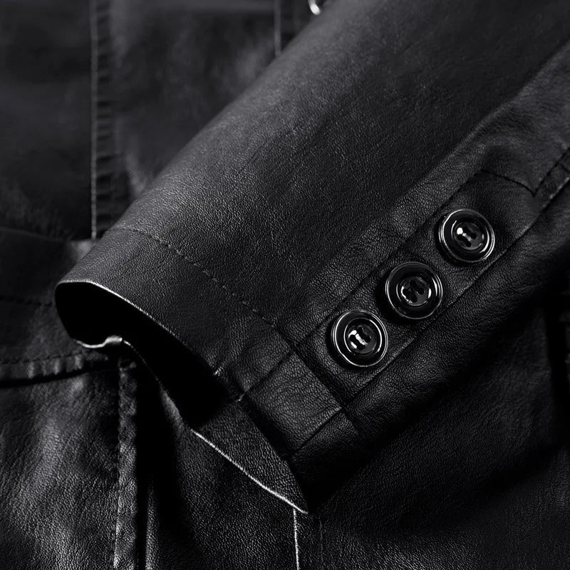 PU Jacket Men Solid Color Leather Coat Jacket
