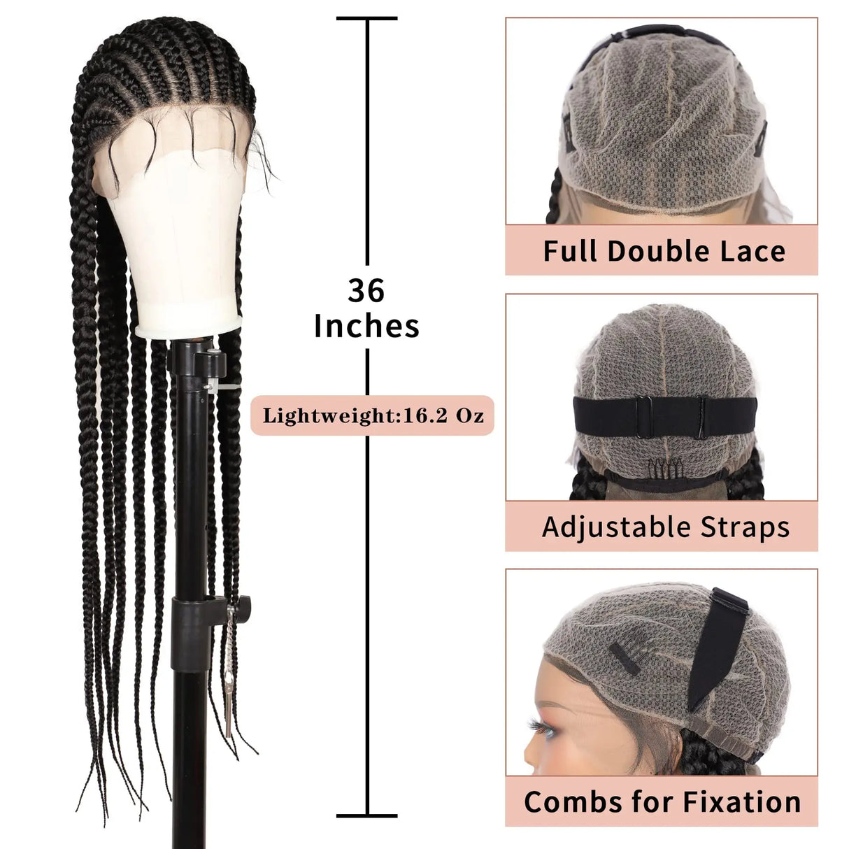 36" Embroidery Full Double Lace Braided Wigs for