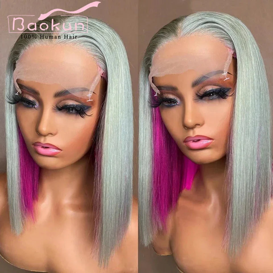 13x4 Colored Short Bob Wig Lace Front Human