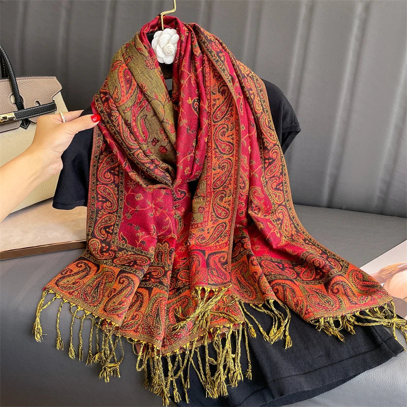 Luxury Pashmina Silk Scarf Shawl Wrap Paisley Jacquard