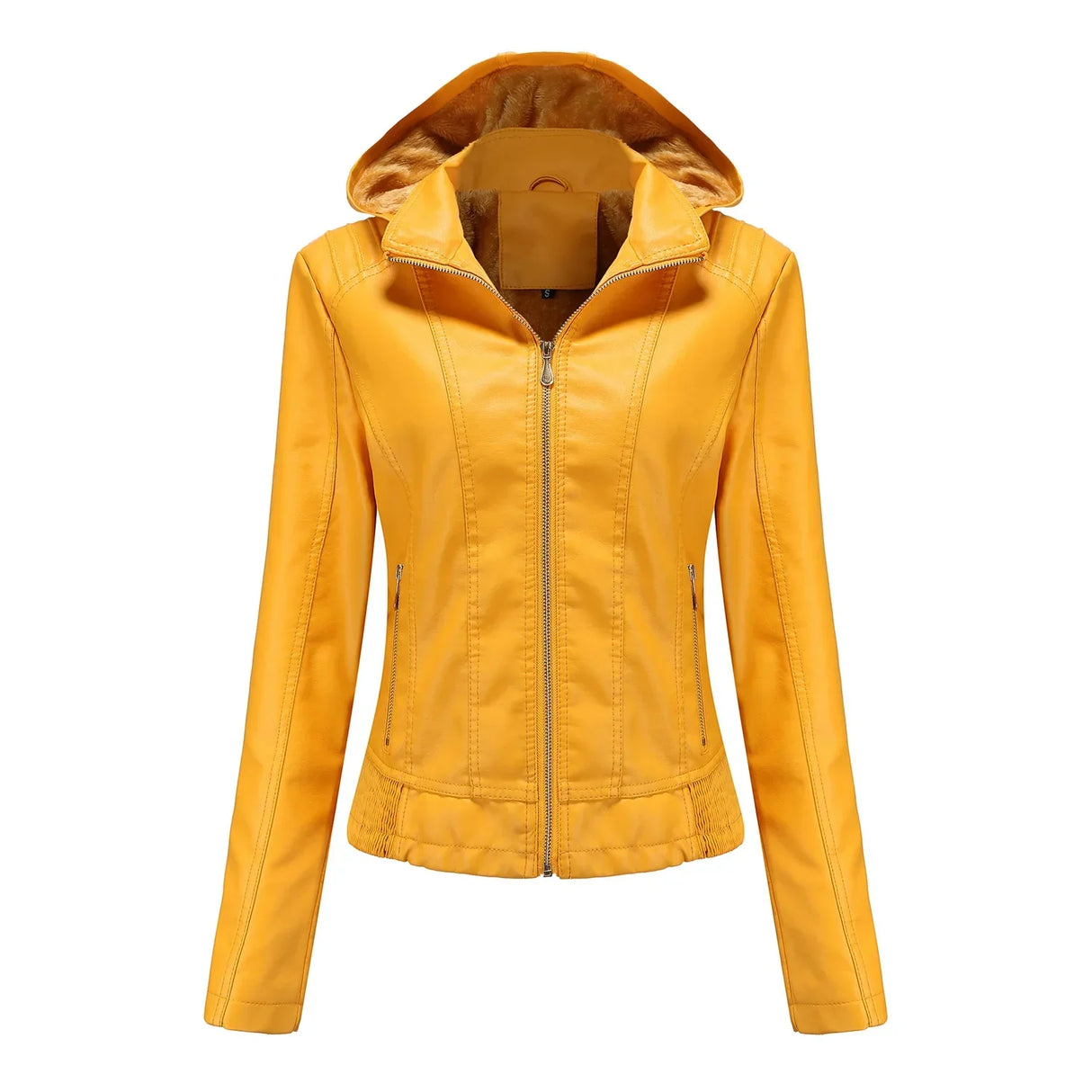 Women's Moto Biker Zipper Jacket Hooded Faux Fur