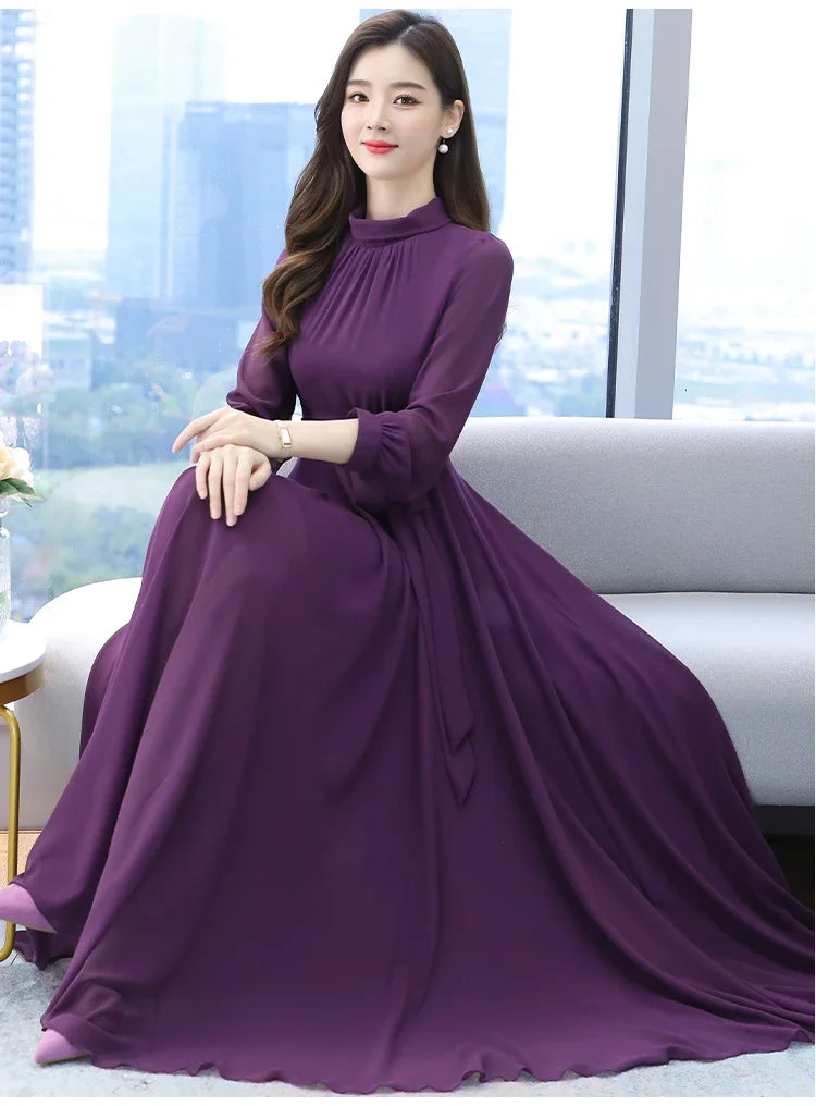 Plus Size Spring Autumn Women Maxi Dresses Female