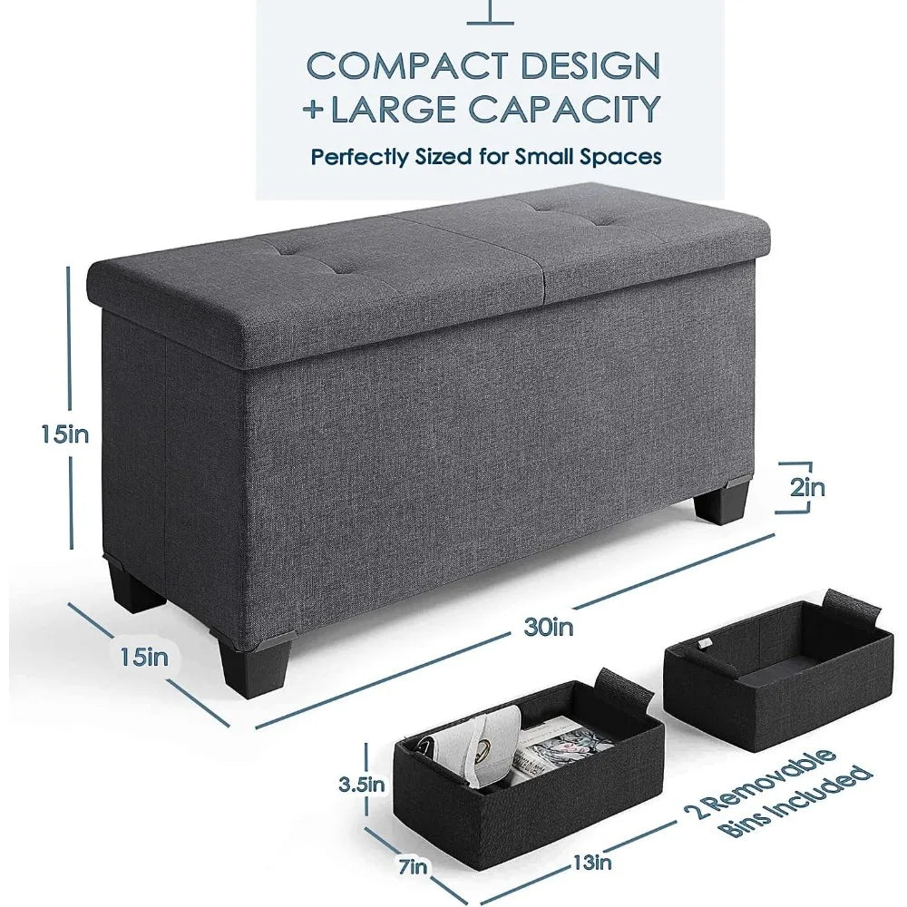 Ottoman Bench with Storage Bins, 30-In Storage Bench