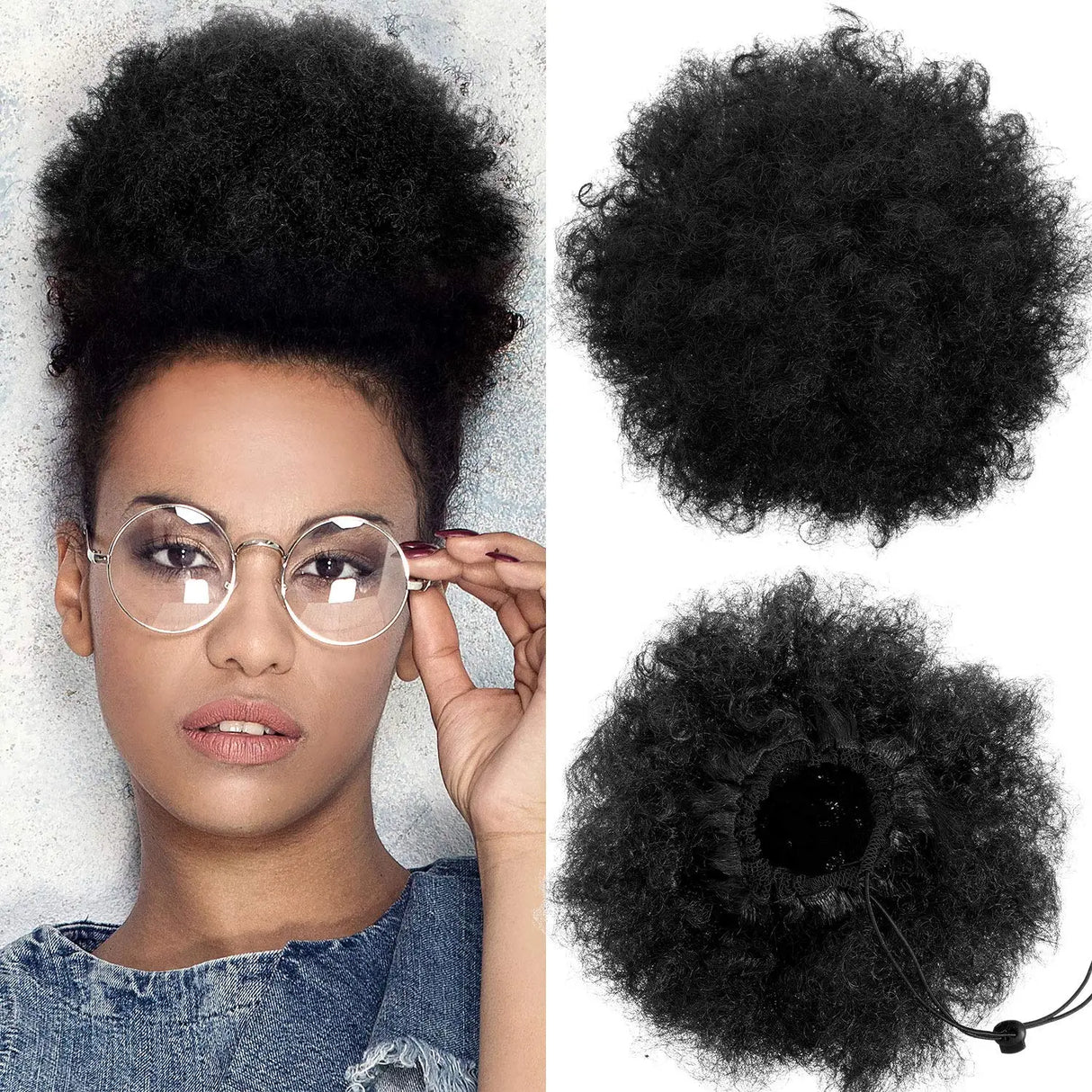 Afro Puff Drawstring Ponytail with Bangs Pineapple Updo
