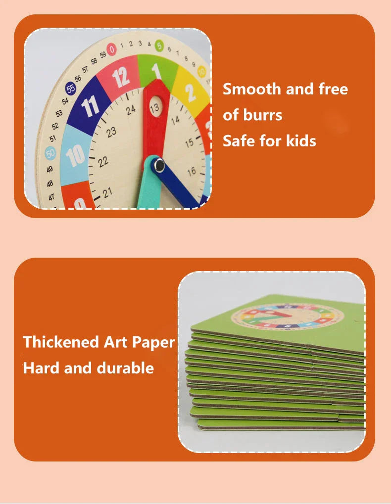 Wooden Clock Model Teaching Aid,Montessori Learning Clocks with