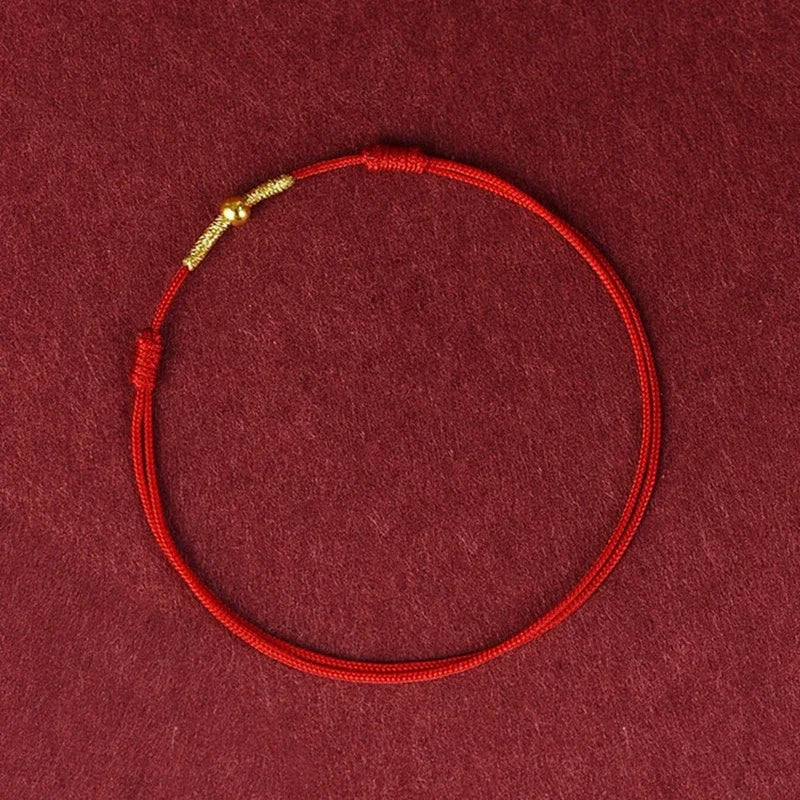 Small Gold Color Titanium Beads Red Thread Woven