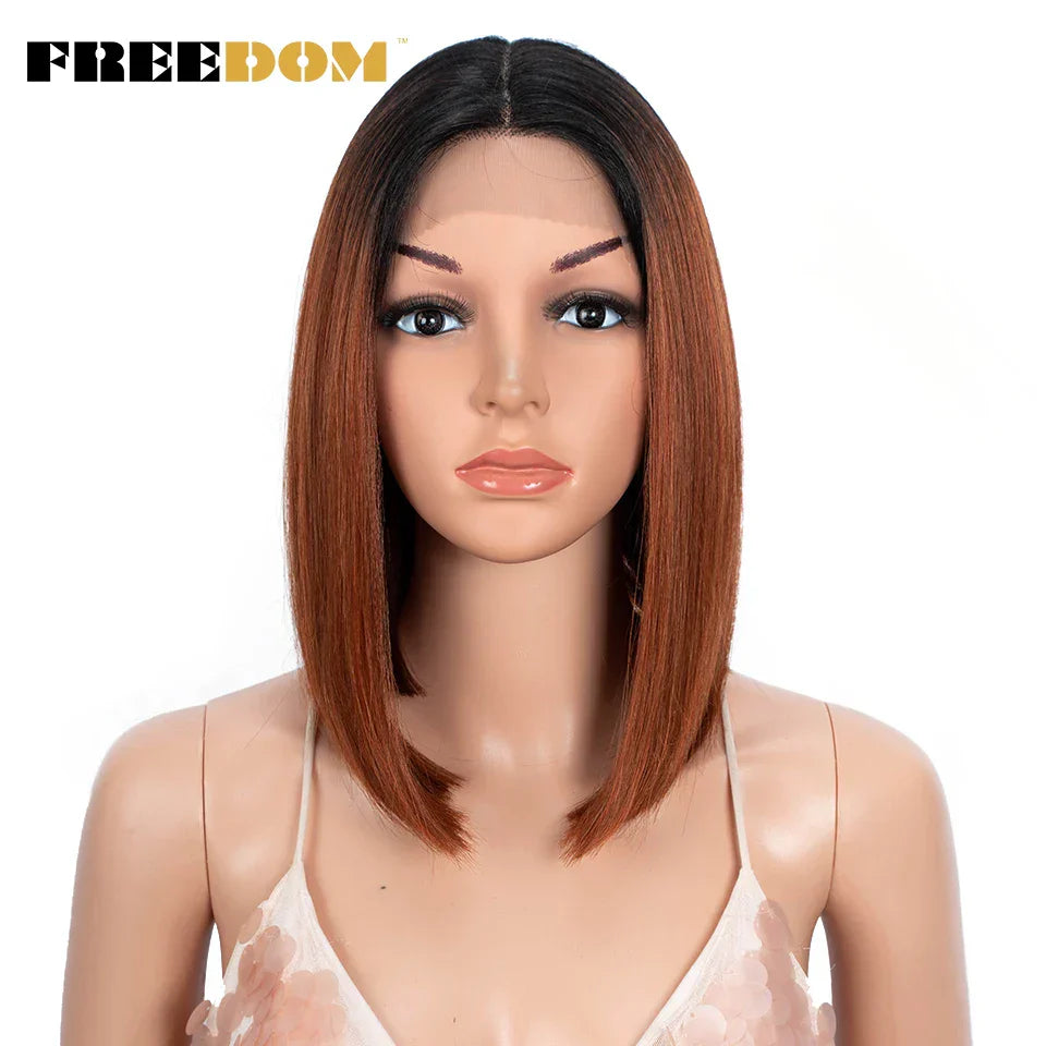 FREEDOM Straight Synthetic Lace Wigs Short Bob Ombre