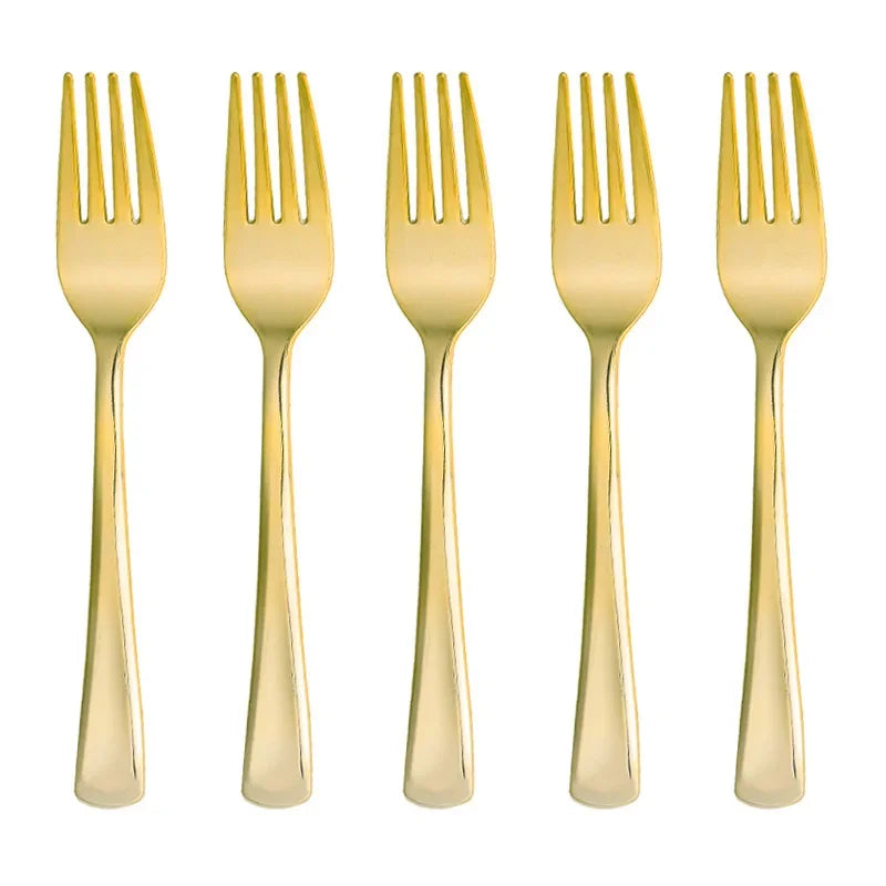 Disposable Cutlery Kraft Paper Plates Golden Cup Tableware