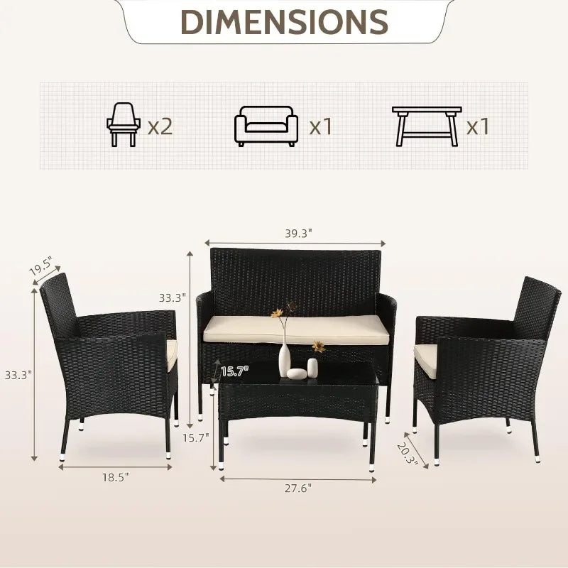 FDW Patio Furniture Set 4 Pieces Outdoor Rattan