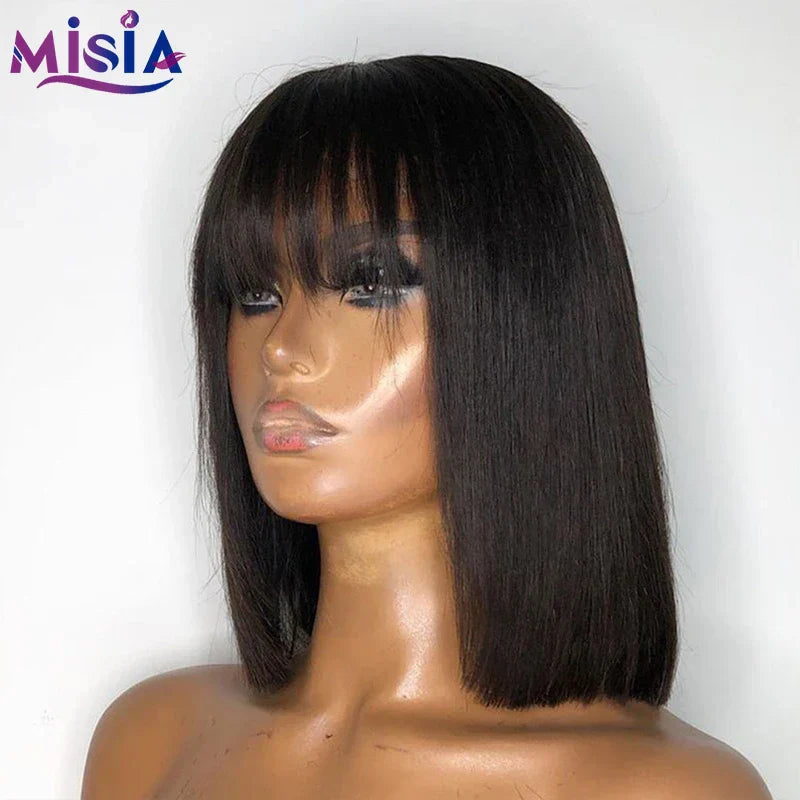 MISIA Straight Bob Human Hair Wigs With Bang