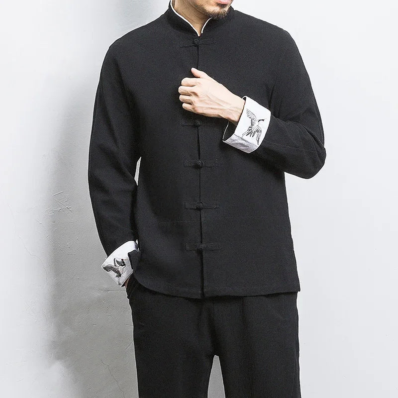 Spring Crane Embroidery Top Traditional Chinese Clothing for