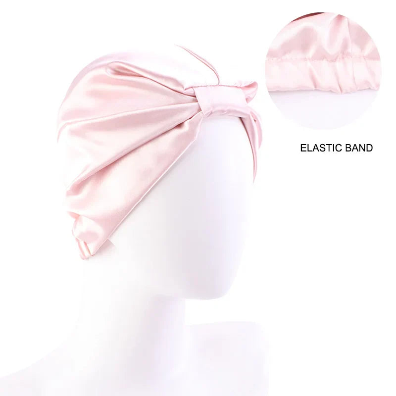 Women Stretch Silk Imitation Nightcap Fashion Color Contrast