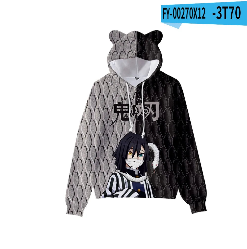 Anime Demon Slayer Hoodies Women Cat Ears Cartoon