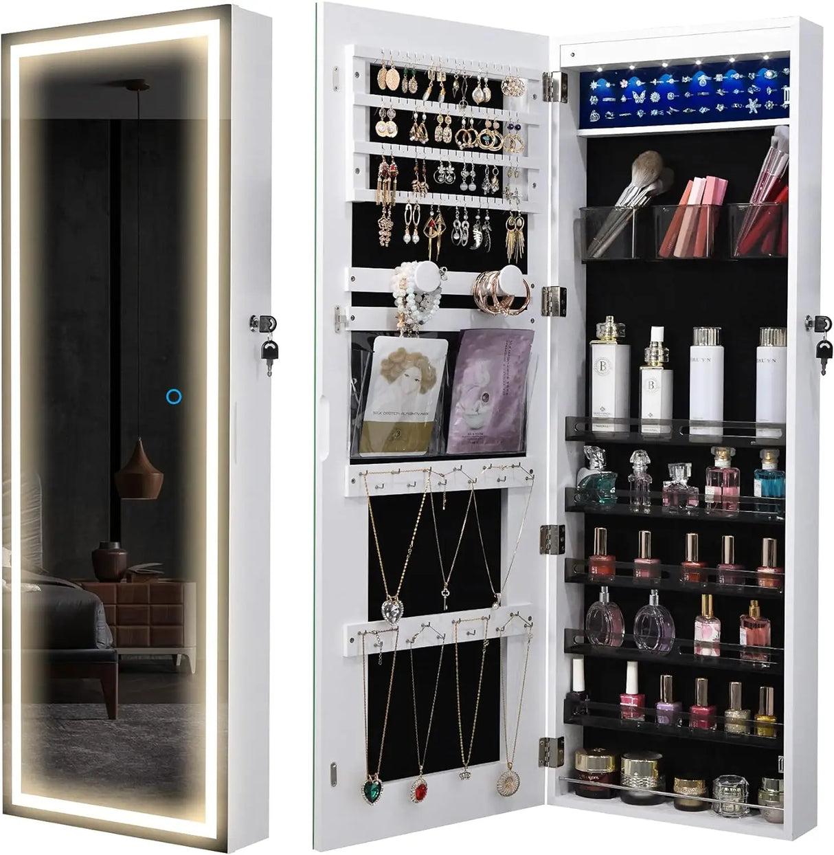 LED Mirror Jewelry Cabinet, Wall / Door Jewelry