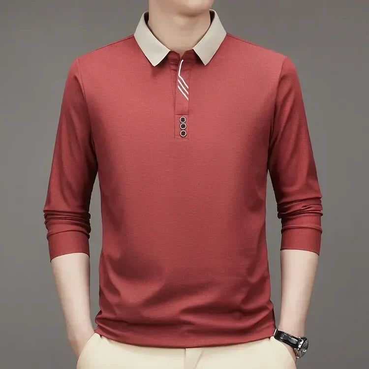 Men's Long Sleeve Turn-down Collar Waffle T-shirt Business