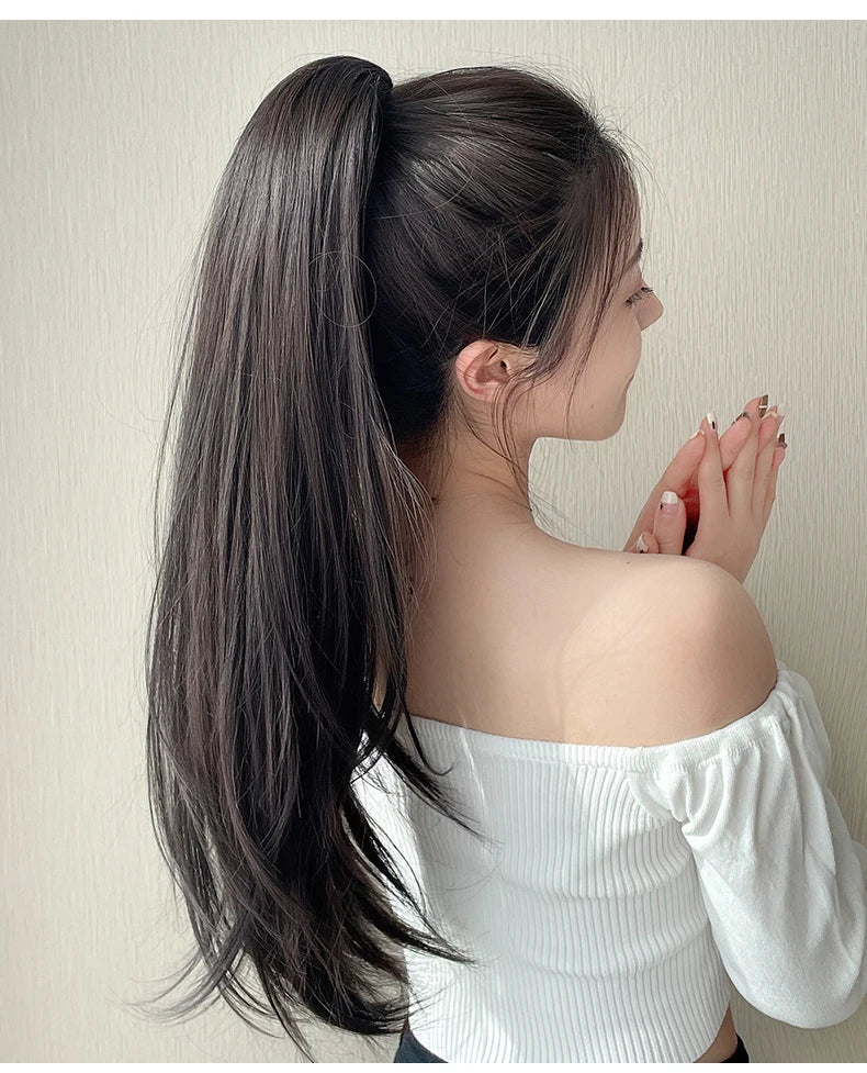 AS Long Wavy Straight Claw Clip On Ponytail