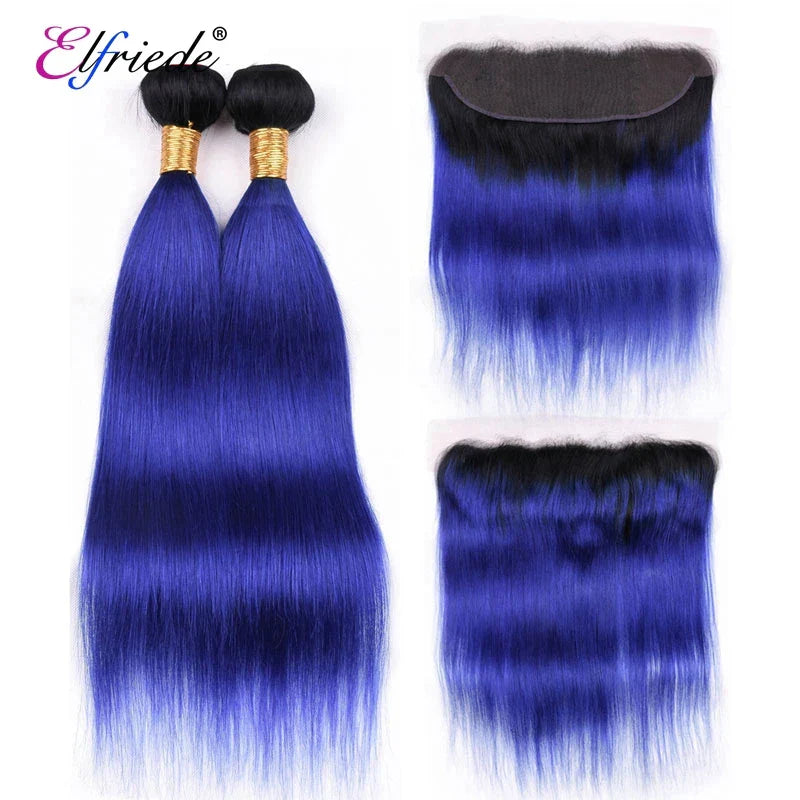 Elfriede 1BBlue Straight Ombre Colored Hair Bundles with