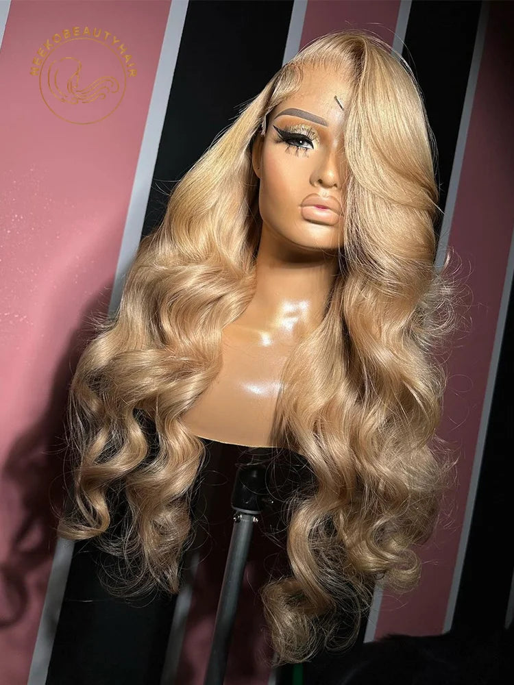 Honey Blonde Colored Body Wave Lace Front Human