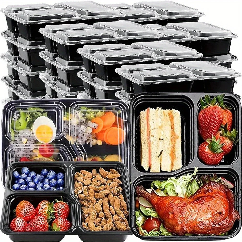 20/50pcs Lunch Box 3 Compartment Food Storages With