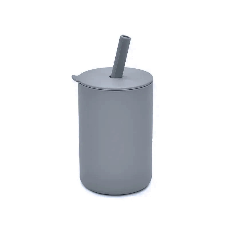 Baby Silicone Feeding Training Cutlery Liquid Straw Cup