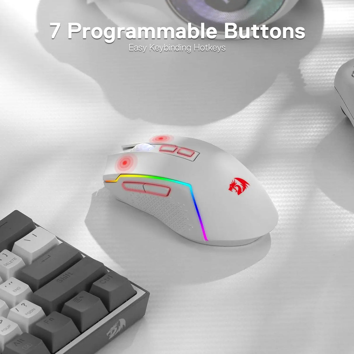 Redragon M693 Wireless/Wired BT & 2.4G Bluetooth Gaming 8000 DPI Mouse 3-Mode Connection RGB Backlight for PC/Mac/Laptop, White
