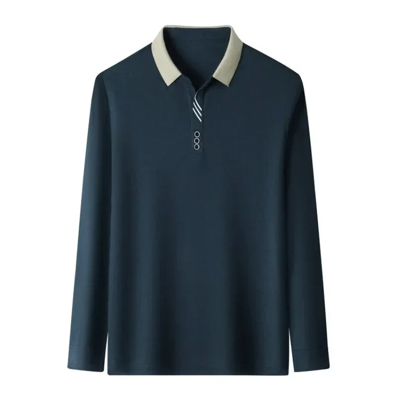 Men's Long Sleeve Turn-down Collar Waffle T-shirt Business