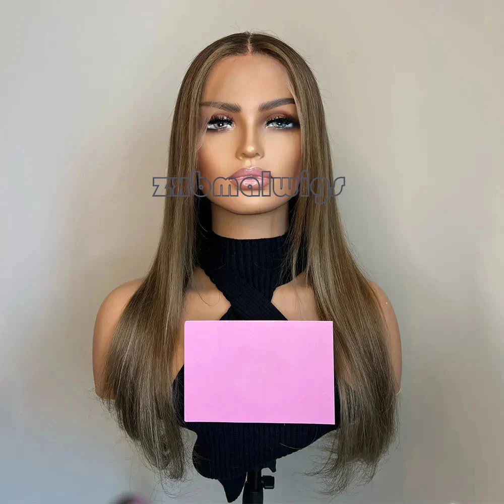 Medium Brown Colored Straight Hairline Glueless Synthetic Hair