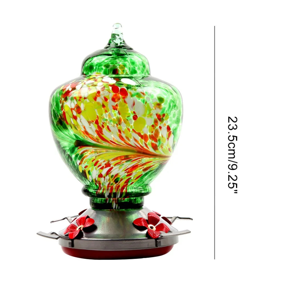 Hummingbird Feeder for Outdoors Hanging Hand Blown Glass