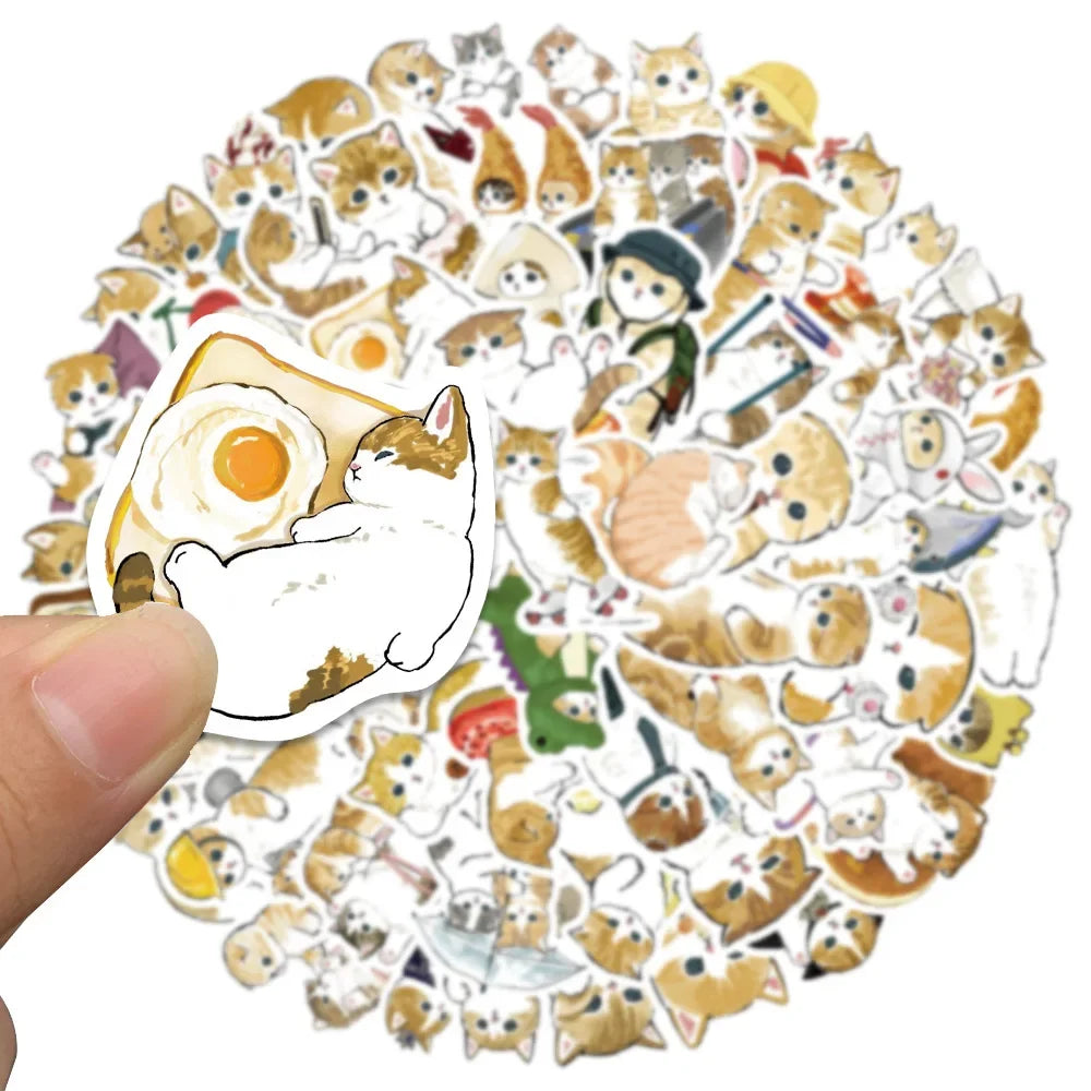103064PCS Kawaii Winter Yellow Cat Sticky Graffiti Sticker