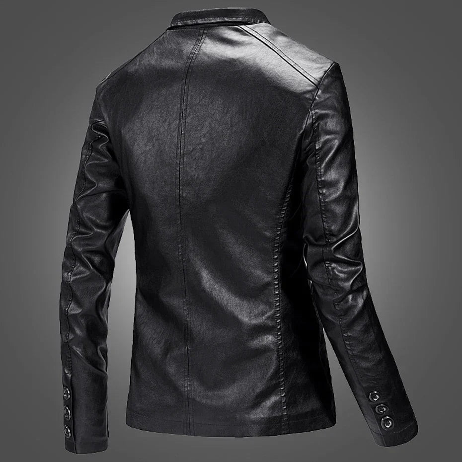 PU Jacket Men Solid Color Leather Coat Jacket